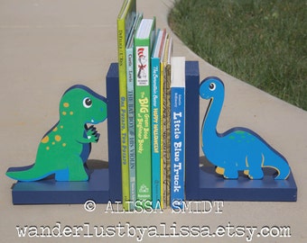 Custom Designed Wooden Dinosaur Bookends - Custom Created to Coordinate with Your Decor or Nursery Letters (brontosaurus, tyrannosaurus)