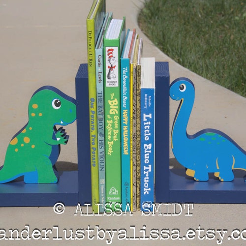 Custom Designed Wooden Dinosaur Bookends Custom Created to Coordinate with Your Decor or