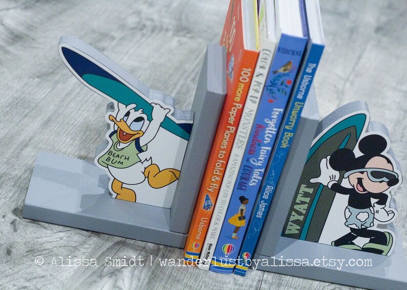 Mickey Mouse Donald Duck Beach Surfing Bookends, With Personalization ...