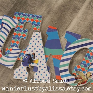 Finding Nemo Letters - Custom Letters, Wooden Nursery Letters  (Finding Nemo, Dory, sea turtle) 9 inch