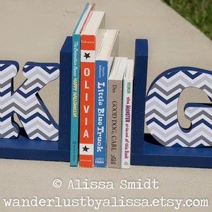 Letter Bookends, Initial Bookends, Wooden Custom Bookends Custom Created to Coordinate with Your Decor alphabet bookends, name bookends image 2