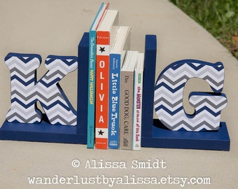 Letter Bookends, Initial Bookends, Wooden Custom Bookends - Custom Created to Coordinate with Your Decor (alphabet bookends, name bookends)