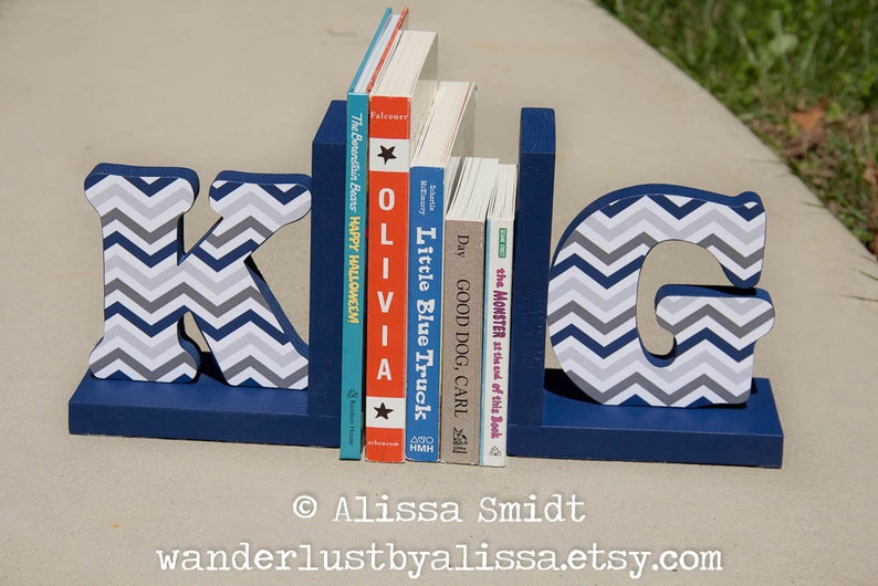 Letter Bookends, Initial Bookends, Wooden Custom Bookends Custom Created to Coordinate with Your Decor alphabet bookends, name bookends image 2
