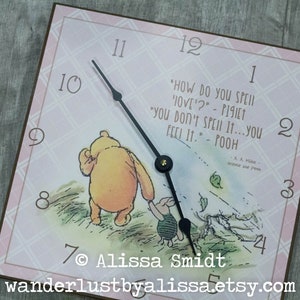 Winnie the Pooh Pink Classic Theme Clock - custom design, personalized, 12 inch x 12 inch clock (pink, brown, pooh, piglet)
