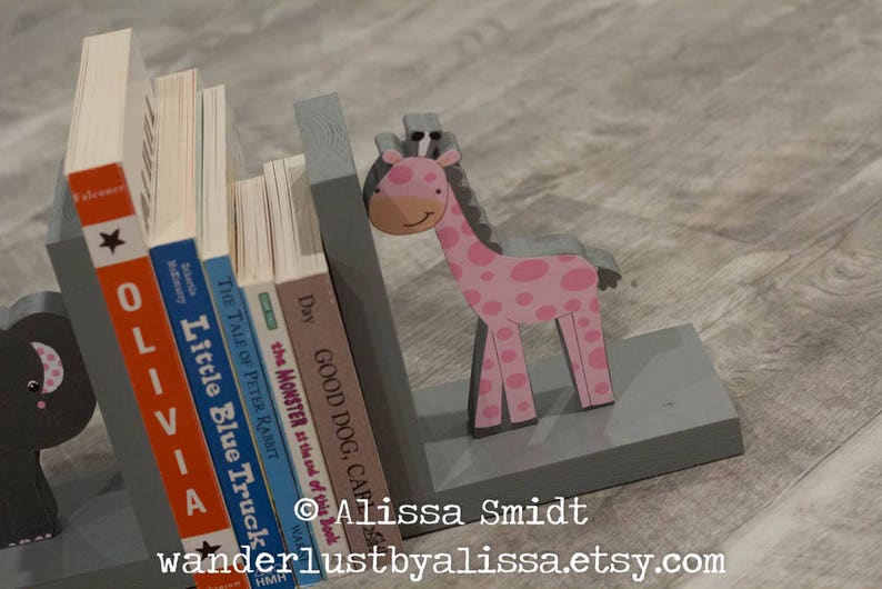 Elephant and Giraffe Bookends Pink and Grey Jungle Themed Etsy