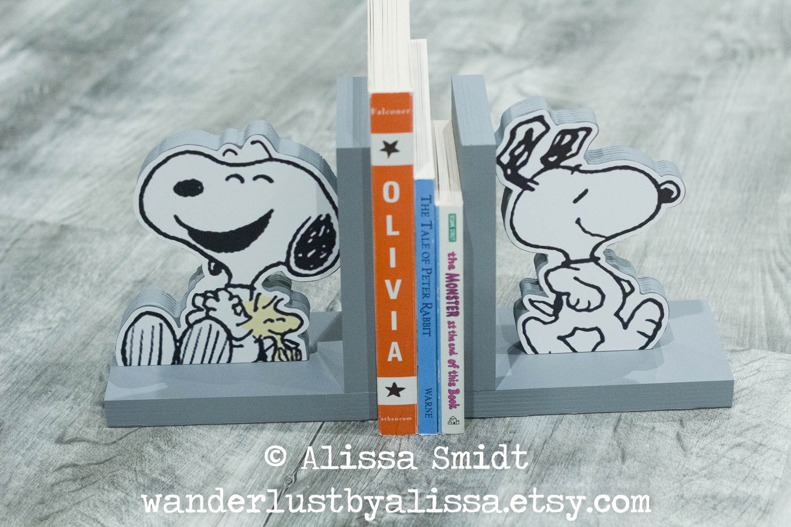 Snoopy and Woodstock Bookends Custom Wooden Bookends grey Etsy