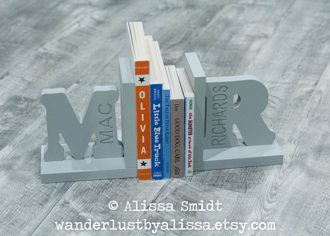 Engraved Letter Bookends, Initial Bookends, Wooden Custom Bookends