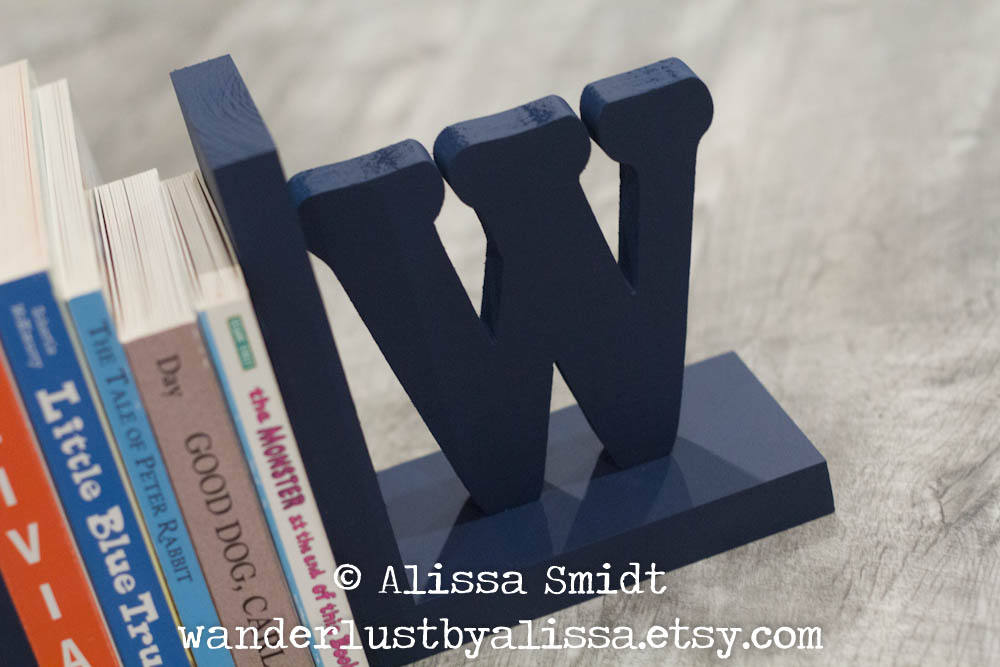 Navy Letter Bookends, Initial Bookends, Wooden Custom Bookends Custom