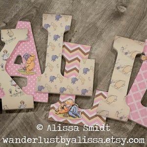 Winnie the Pooh Nursery Letters, Custom Wooden Letters -  9 Inch Hanging (pink, winnie the pooh, piglet, eeyore, christopher robin)