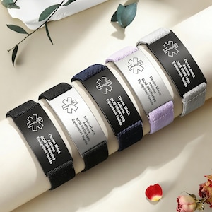 Personligt vattentätt medicinskt armband, justerbart elastiskt medicinskt alarmarmband, anpassat akutmedicinskt ID-armband för män kvinnor barn