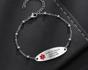 Personalized Women Medical Bracelet, Custom Emergency ID&Health,  Women Medical Jewelry, Gift for Patients, Diabetes, Epilepsy Wristlet