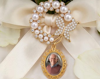 Personalized Wedding Photo Charm, Memorial Bridal Bouquet Charm, Custom Groom Brooch, Wedding Gifts for Her/Him