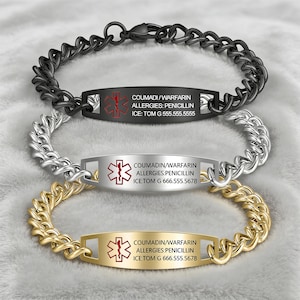 Personalized Medical Alert Bracelet, Custom Emergency Medical ID Bracelet, Medical Jewelry for Patients, Allergy,Diabetes,Epilepsy Bracelet