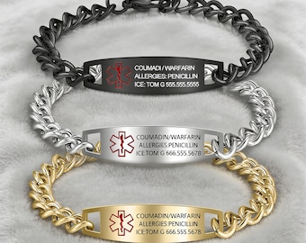 Personalized Medical Alert Bracelet, Custom Emergency Medical ID Bracelet, Medical Jewelry for Patients, Allergy,Diabetes,Epilepsy Bracelet