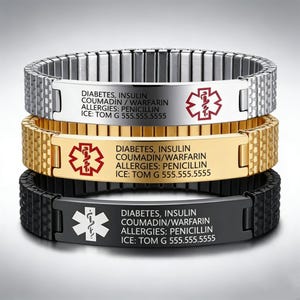 Pulsera de alerta médica personalizada para hombre, pulsera de identificación médica personalizada, joyería médica ICE, regalo para pacientes con epilepsia, alergias y diabetes.