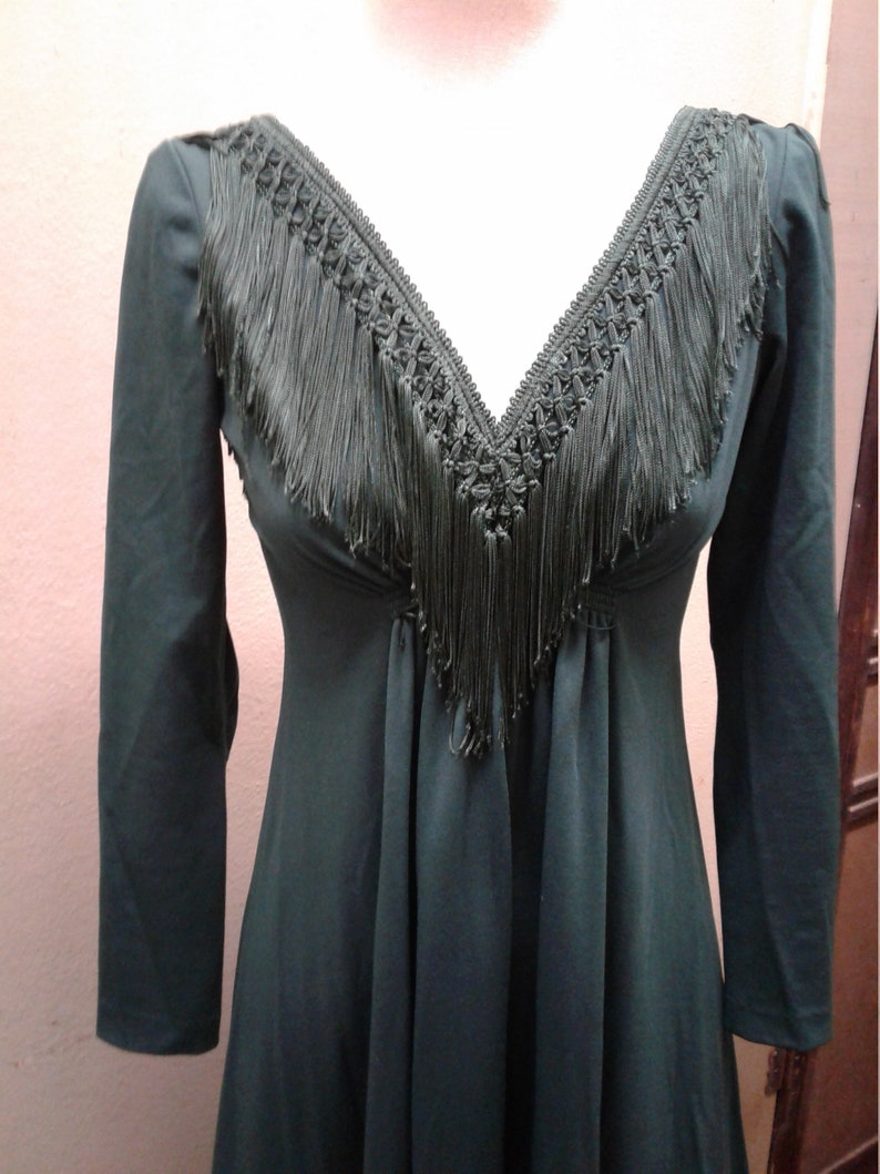 Emerald Green Fringed V Neck Maxi Dress. Etsy