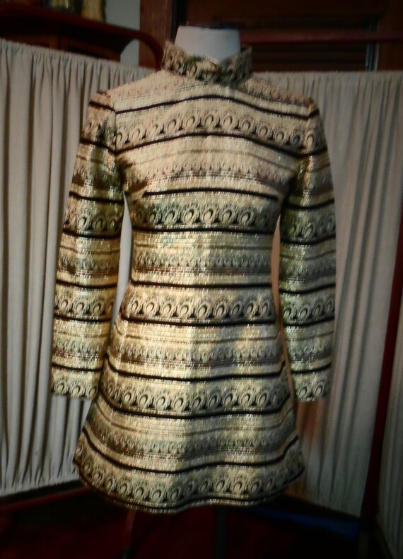 Reto black and gold metallic nehru style mini dres