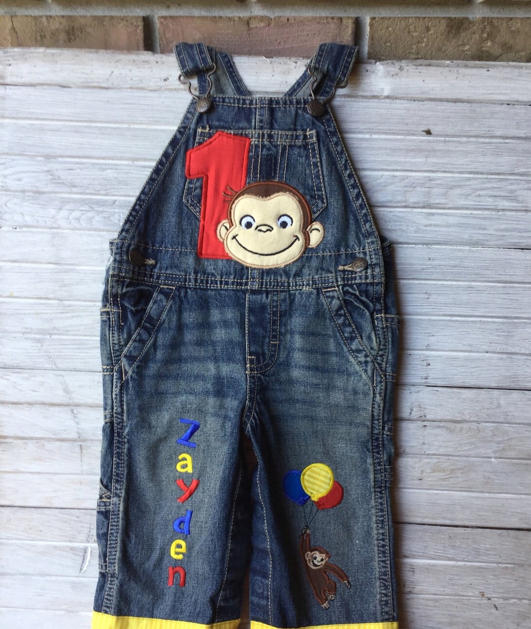 Curious George Birthday Overalls- 1st Birthday Outfit- Personalized  Birthday Clothes Australia