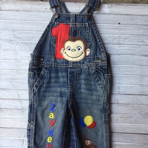 Curious George Birthday Overalls- 1st Birthday Outfit- Personalized Birthday Clothes