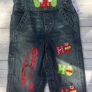 Holiday Overalls-Christmas Overalls-Personalized Holiday Outfit-Elf Holiday Overalls image 2