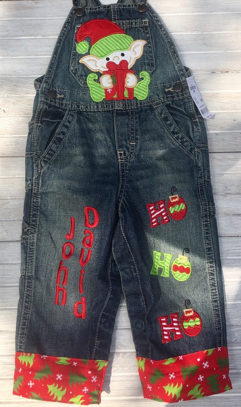 Holiday Overalls-Christmas Overalls-Personalized Holiday Outfit-Elf Holiday Overalls image 2