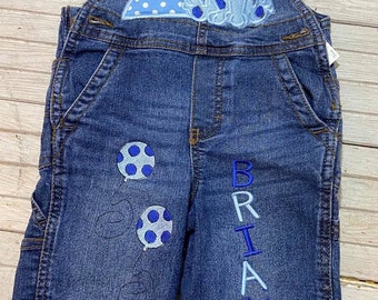 Personalized Blues Clues 1st Birthday Overalls, Appliqued Denim