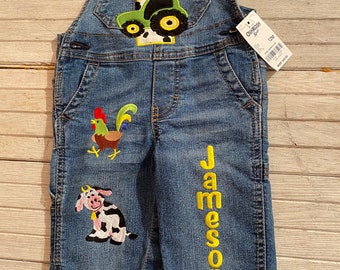 Birthday Farm Yard Overalls-Birthday Farm Cow Pig Birthday Outfit-Farmer Boy Day on The Farm Overalls-First Birthday Overalls-Tractor