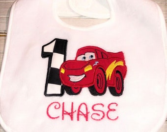 Personalized 1st Birthday Bib-Lightening McQueen Birthday Bib-Cars 1st Birthday Bib-Baby Boys Bib-Boys Birthday Accessories