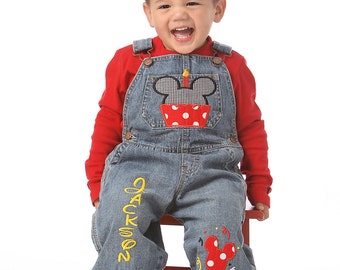 Mickey Birthday Overalls 1 to 5 years old Mickey Mouse Birthday Set Outfit Shirt Pants Clothes Personalized Custom First Second Third fourth