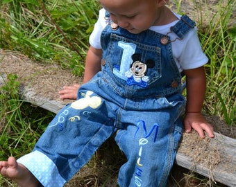 Baby Mickey Mouse Personalized First Birthday Overalls or Shortalls Clothes Set Boy Mickey Shirt Made to Match Party Supplies