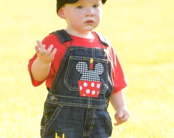 Mickey First Birthday Overalls-MickeyBirthday-Boy Mickey Mouse Overalls-Custom Birthday Clothes