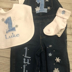 Winter ONEderland Birthday-Baby&#39;s 1st Birthday Winter ONEderland-Boys 1st Birthday Overalls-Baby Boys Personalized Birthday Overalls