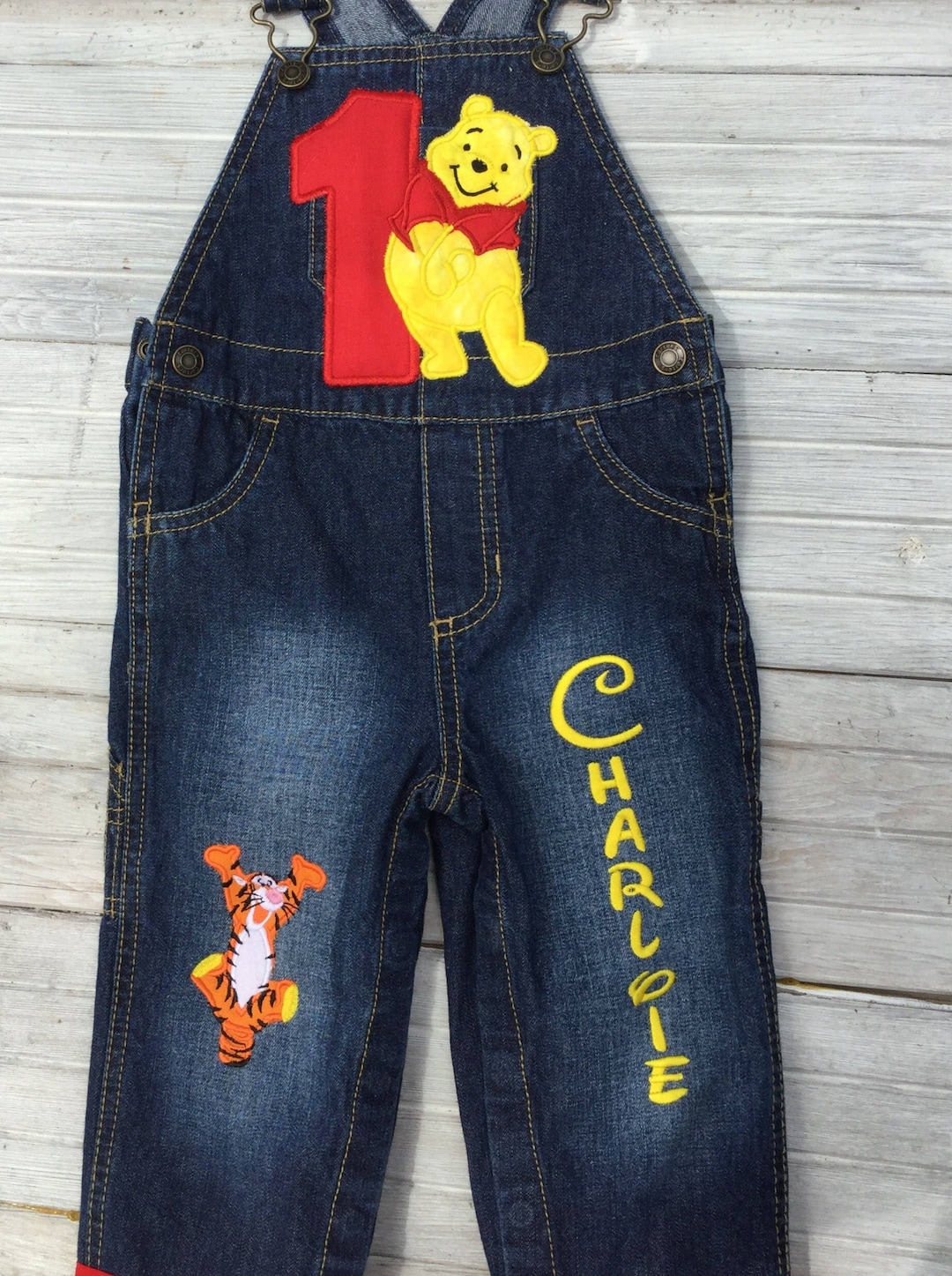 Winnie the Pooh Birthday Overalls 1st Birthday Outfit Personalized Birthday Clothes Etsy