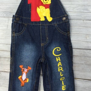 Winnie The Pooh Birthday Overalls- 1st Birthday Outfit- Personalized Birthday Clothes