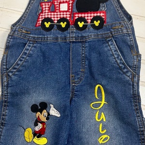 Custom Disney Train Overalls, Mickey Mouse Birthday Overalls, Mickey Personalized Overalls, Baby Boys Mickey Overalls