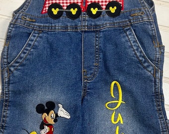 Custom Disney Train Overalls, Mickey Mouse Birthday Overalls, Mickey Personalized Overalls, Baby Boys Mickey Overalls