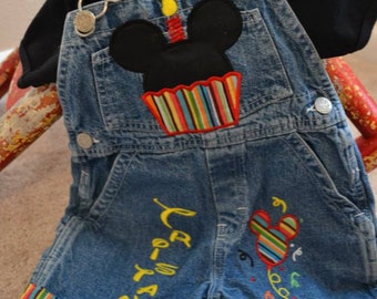 Personalized Mickey Mouse Birthday Overalls: Embroidered Outfit