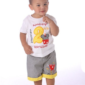 Boys Mouse Birthday Short Set-Appliqued Mouse Short Set-First Birthday Mouse short set image 1