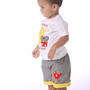 Boys Mouse Birthday Short Set-Appliqued Mouse Short Set-First Birthday Mouse short set image 2