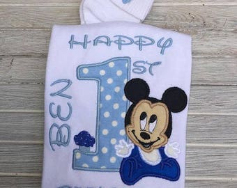 Mickey Mouse First Birthday Outfit, Personalized Cake Smash Shirt