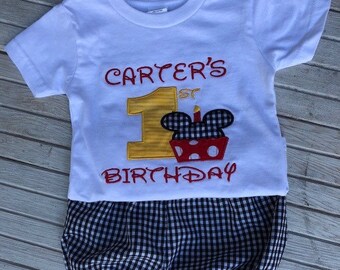 Boys Cake Smash Outfit - Mickey Mouse - Diaper Cover, - Photo Prop - Boys Birthday Outfit - First 1st Birthday Set