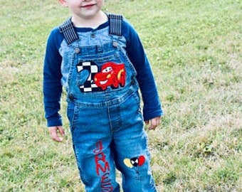 Cars Birthday Personalized Overalls Lightning McQueen Mater Birthday Shirt Custom made Race Car birthday Party 1st 2nd 3rd 4th 5th Pixar