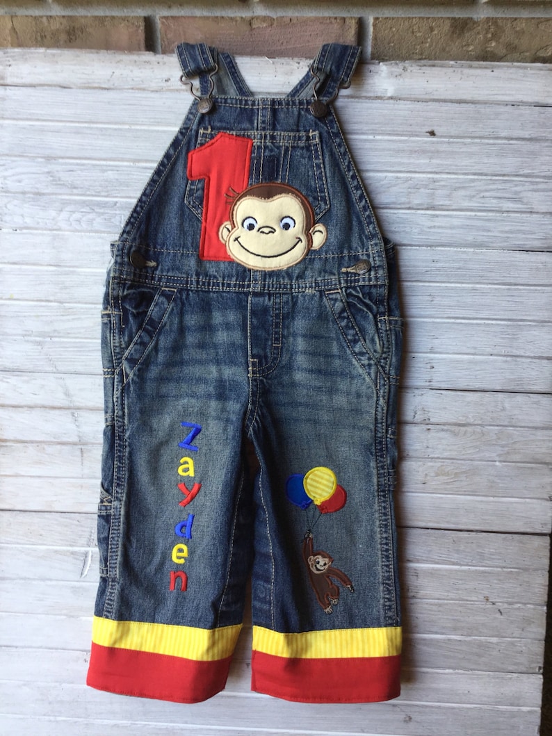 Curious George Birthday Overalls, Curious George Birthday, First Birthday Overalls image 1