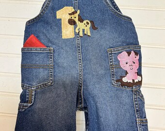 Birthday Farm Barn Yard Overalls-Birthday Farm Cow Pig Birthday  Outfit-Farmer Boy Day on The Farm Overalls-First Birthday Overalls
