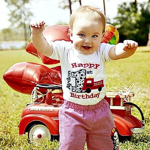 Boys Birthday T Shirt and Shorts Fire Truck and Dalmation 1st, 2nd, 3rd, 4th birthday First Second Third birthday outfit for boy Fire Engine