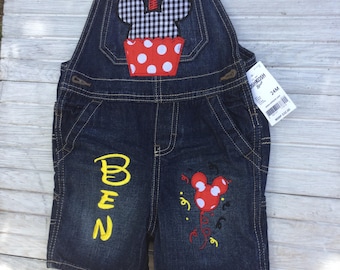 Mickey Mouse Birthday Shortalls, Personalized Embroidered Overalls