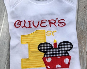 Personalized Mickey Mouse Birthday Shirt, Embroidered Milestone Outfit