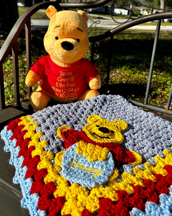 Pooh Gift Set Baby Shower Personalized Pooh Stuffed Toy hand Crochet Pooh Blanket Etsy