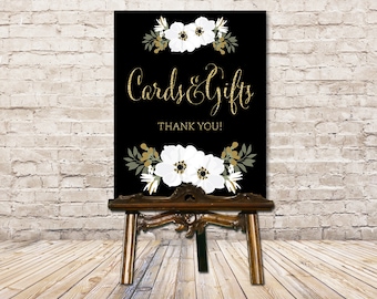 Wedding Card Box Sign // Card Box Sign // Cards and Gifts Wedding Sign / Black and Gold Floral // Art Deco Wedding / Printable Wedding Sign