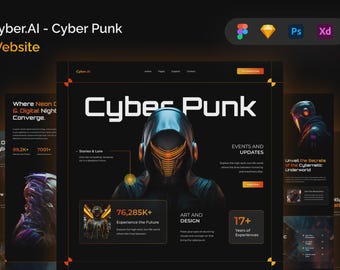 Cyber AI – Plantilla web futurista cyberpunk / Figma, xd, Sketch y psd / Kit de diseño UI/UX